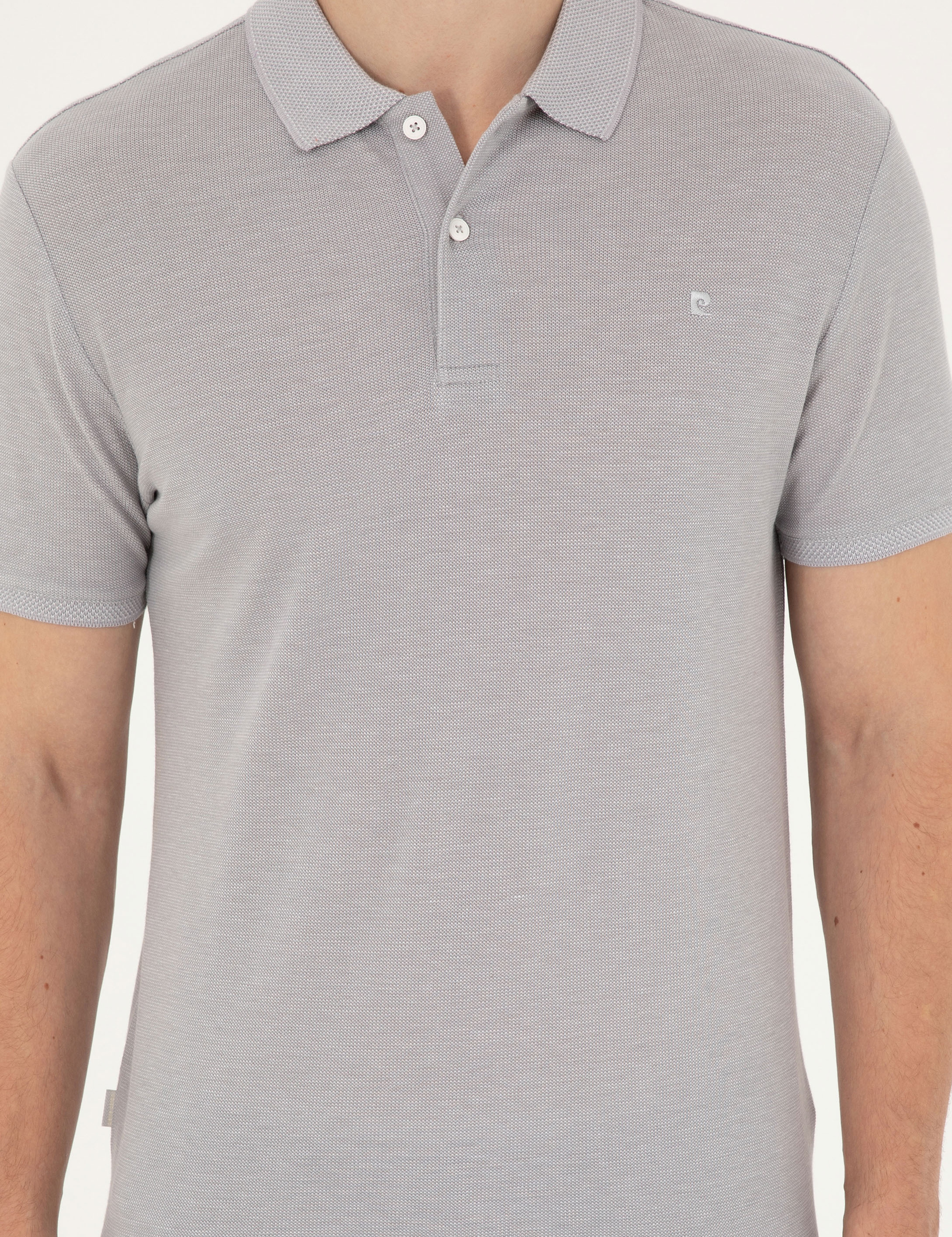 Açık Gri Melanj Slim Fit %100 Pamuk Düğmeli Polo Yaka Tişört - Image 6