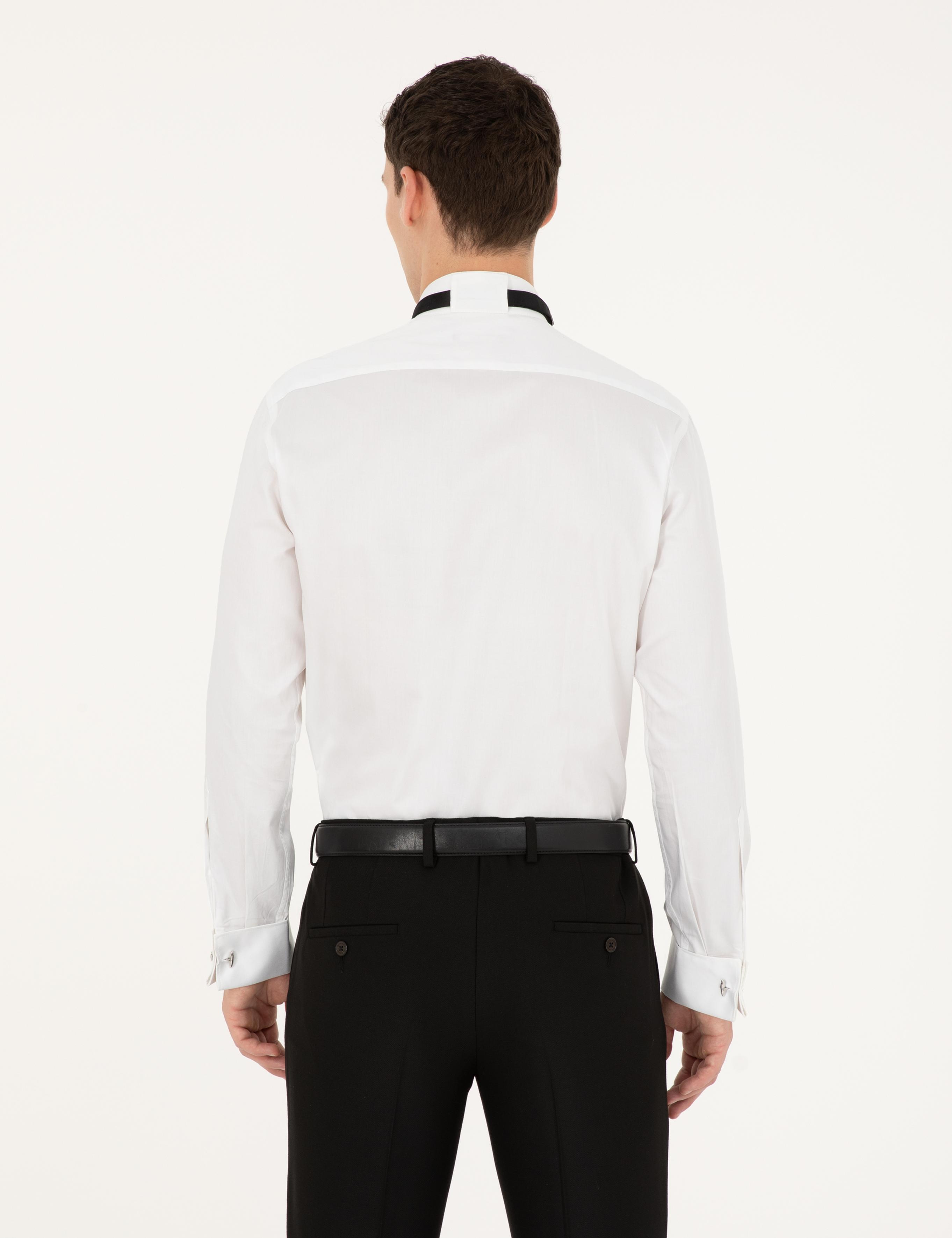 Beyaz Slim Fit Smokin Gömlek