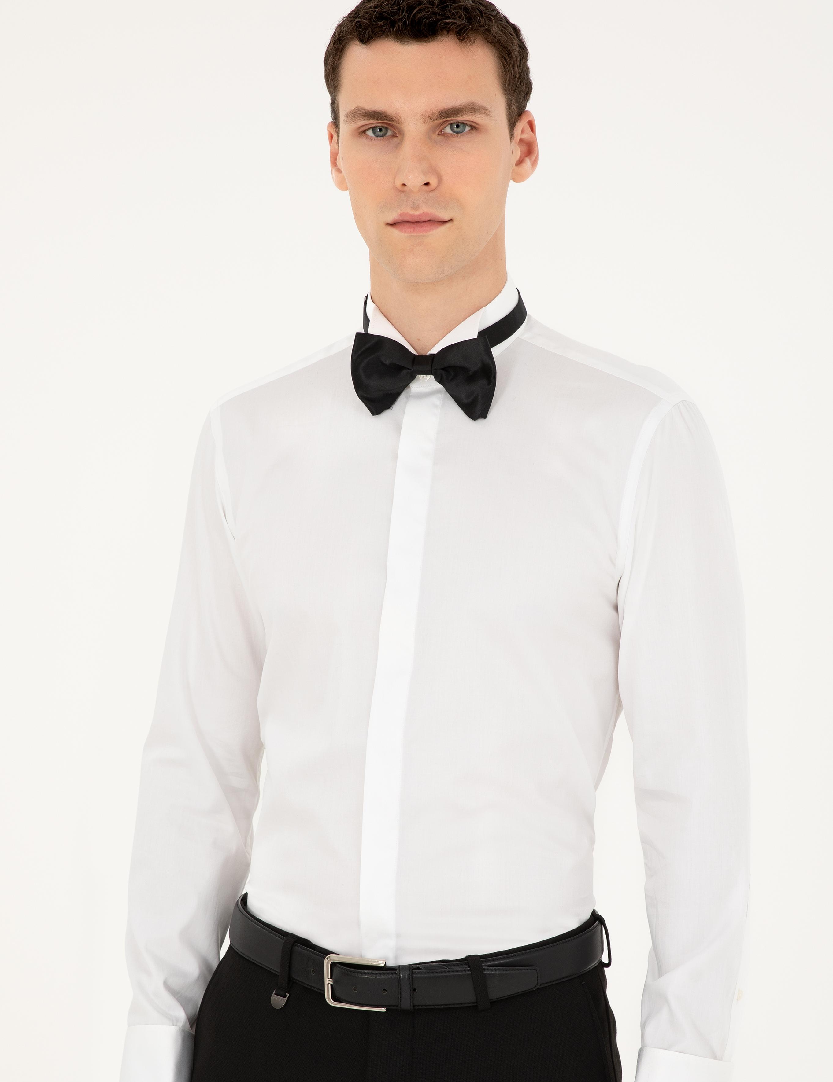 Beyaz Slim Fit Smokin Gömlek