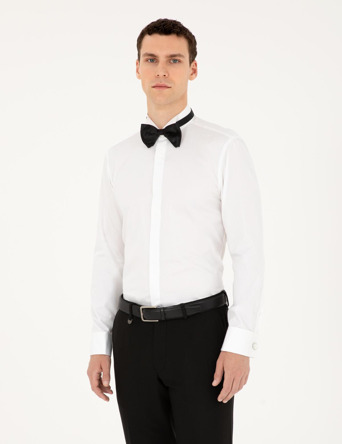 Beyaz Slim Fit Smokin Gömlek