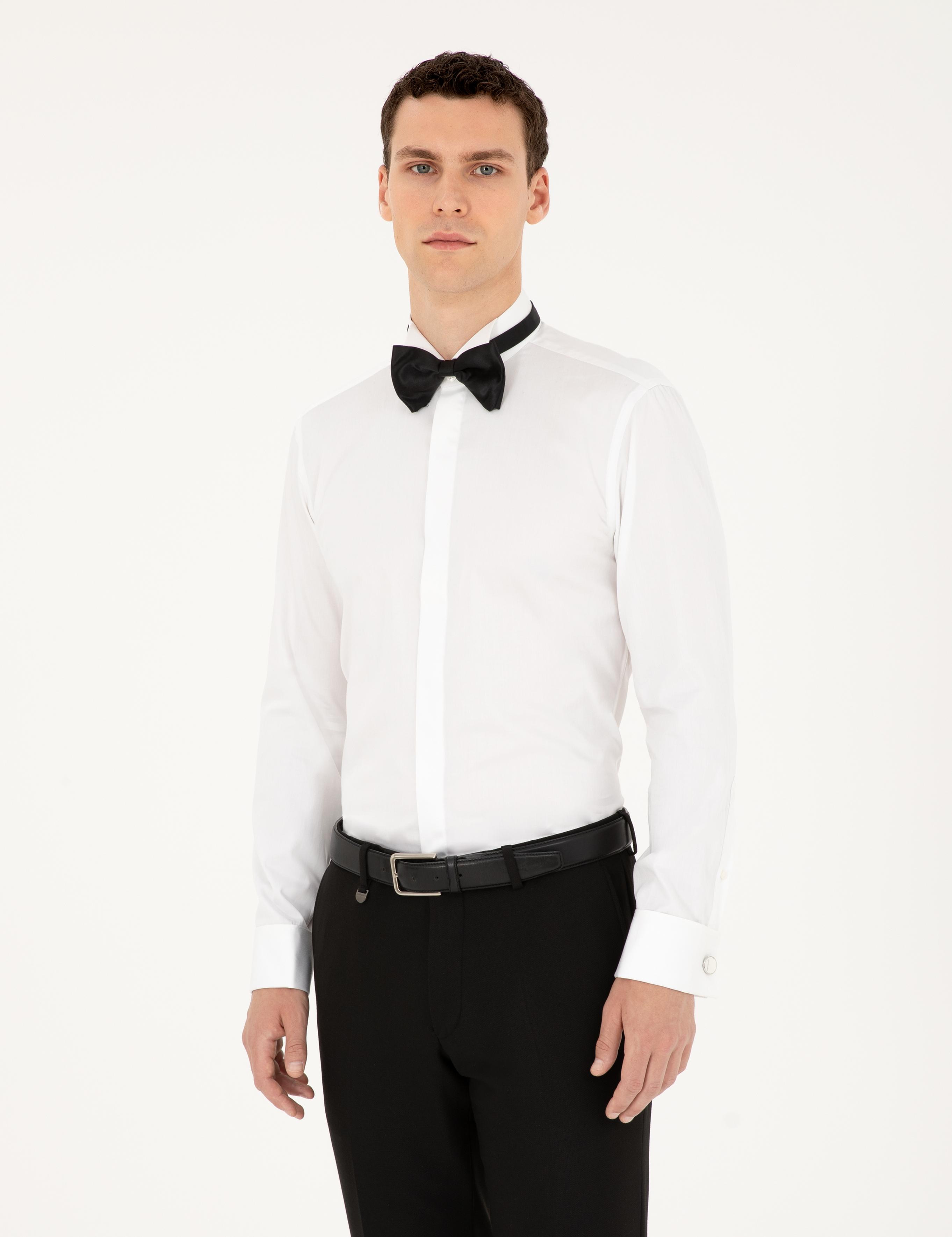 Beyaz Slim Fit Smokin Gömlek