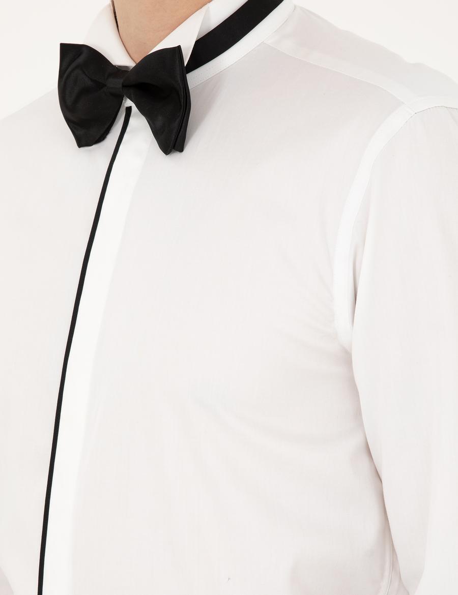 Beyaz Slim Fit Smokin Gömlek