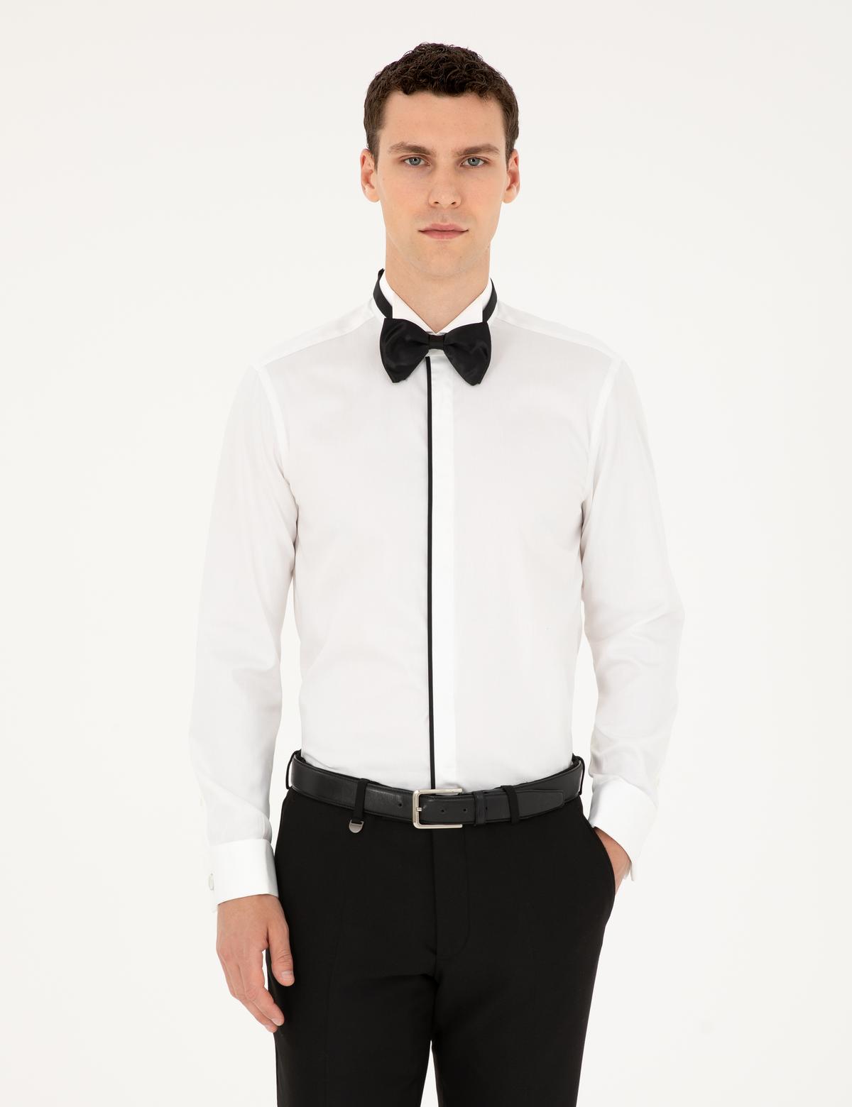 Beyaz Slim Fit Smokin Gömlek