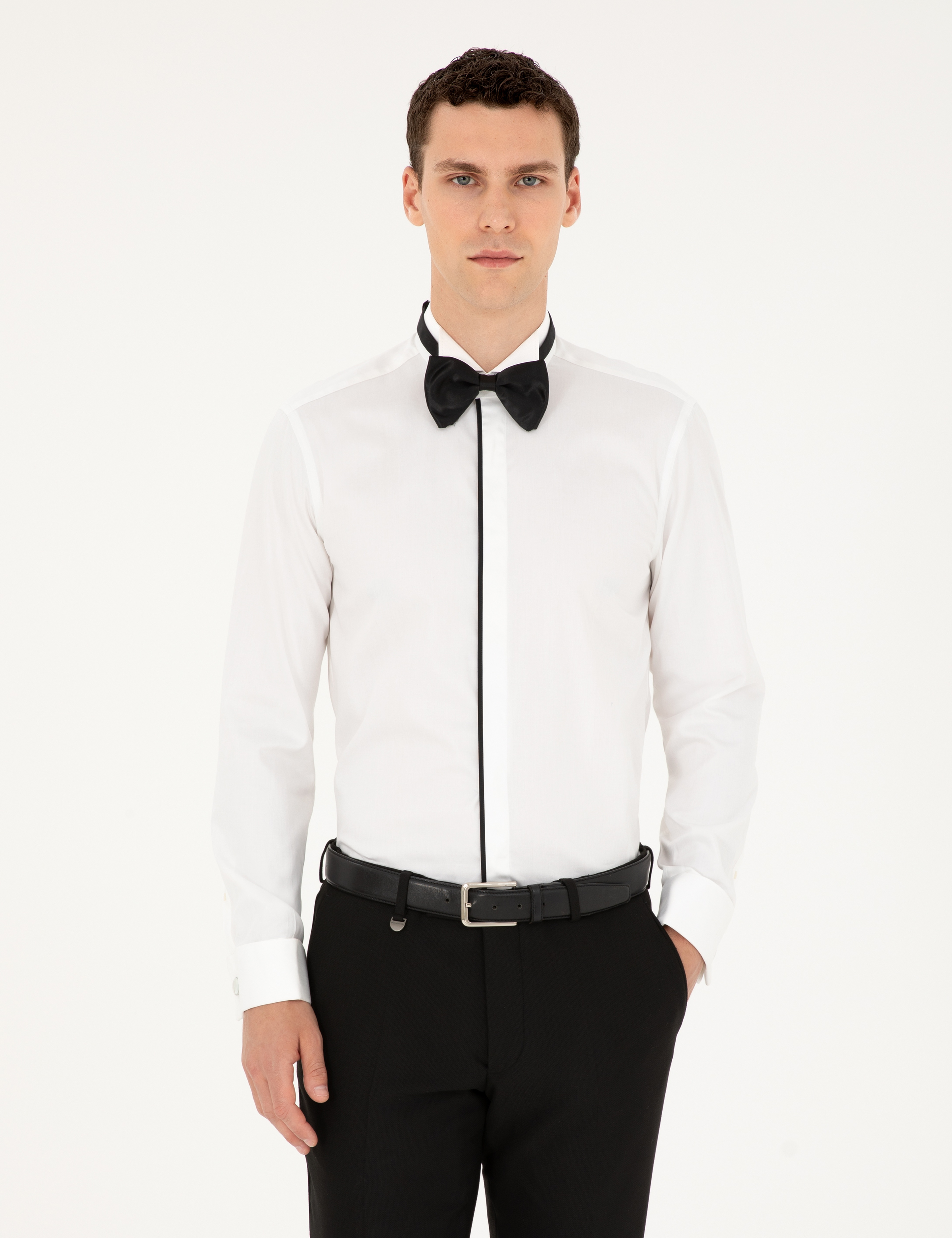 Beyaz Slim Fit Smokin Gömlek - Image 1