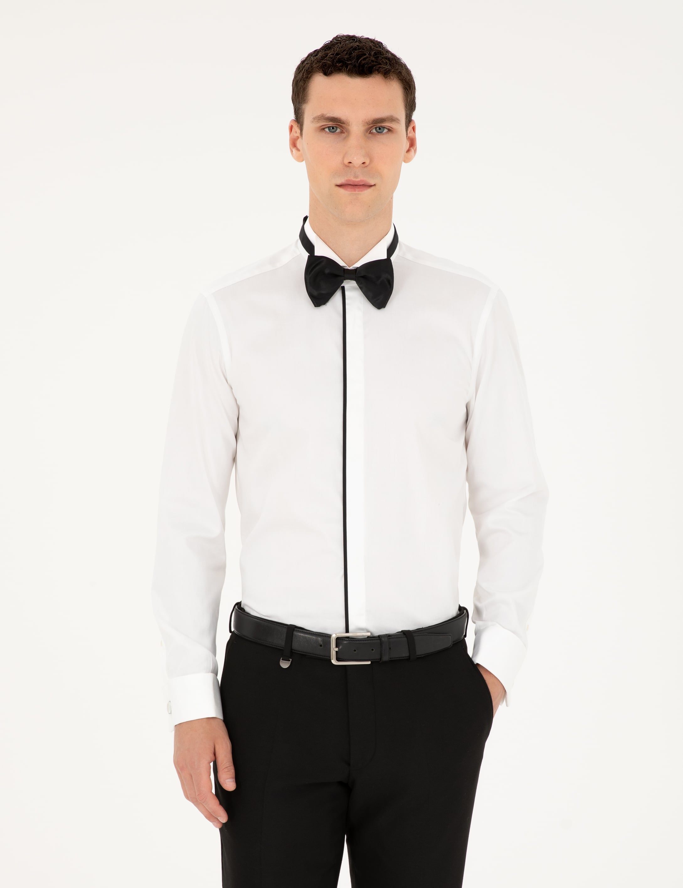 Beyaz Slim Fit Smokin Gömlek