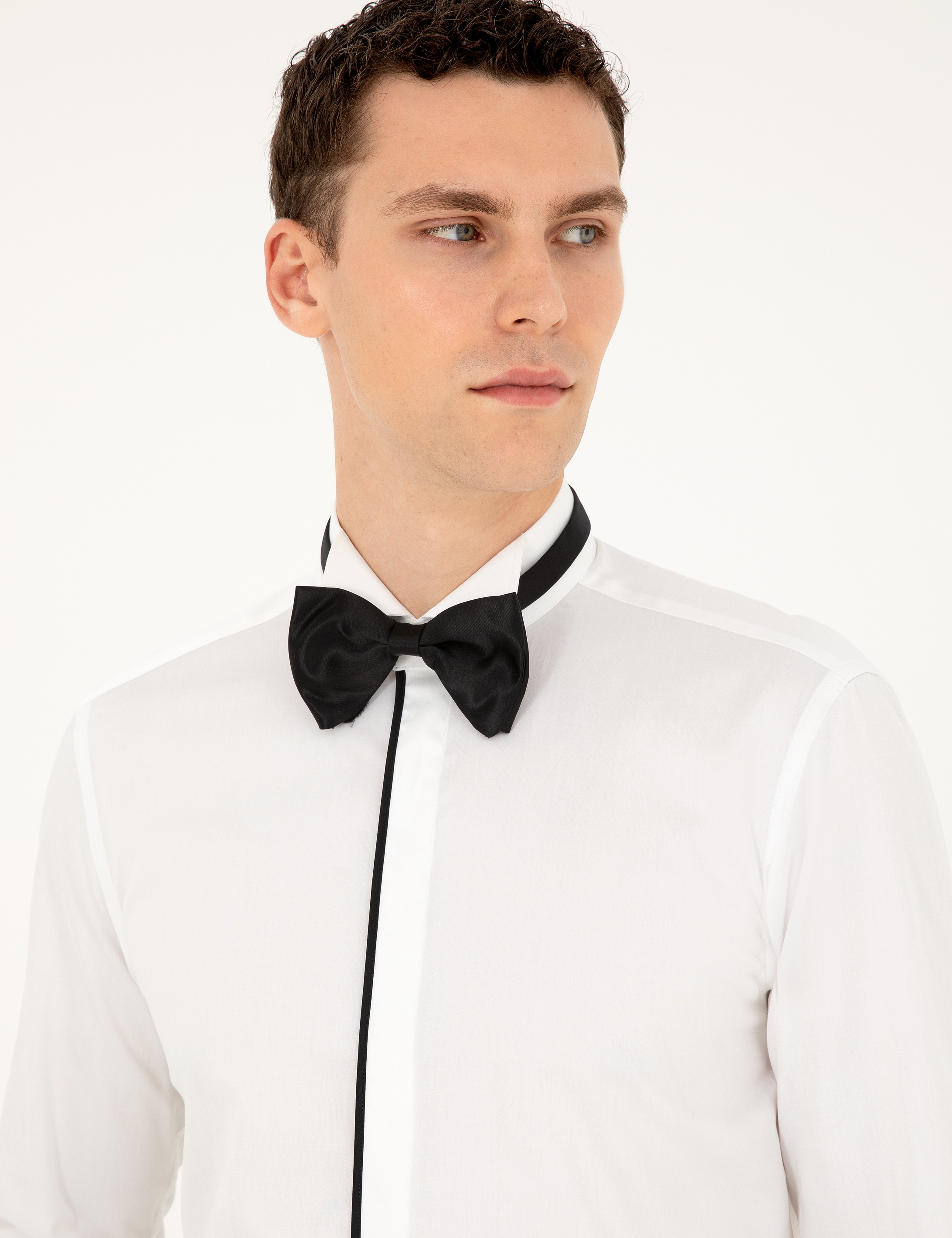 Beyaz Slim Fit Smokin Gömlek - Image 2