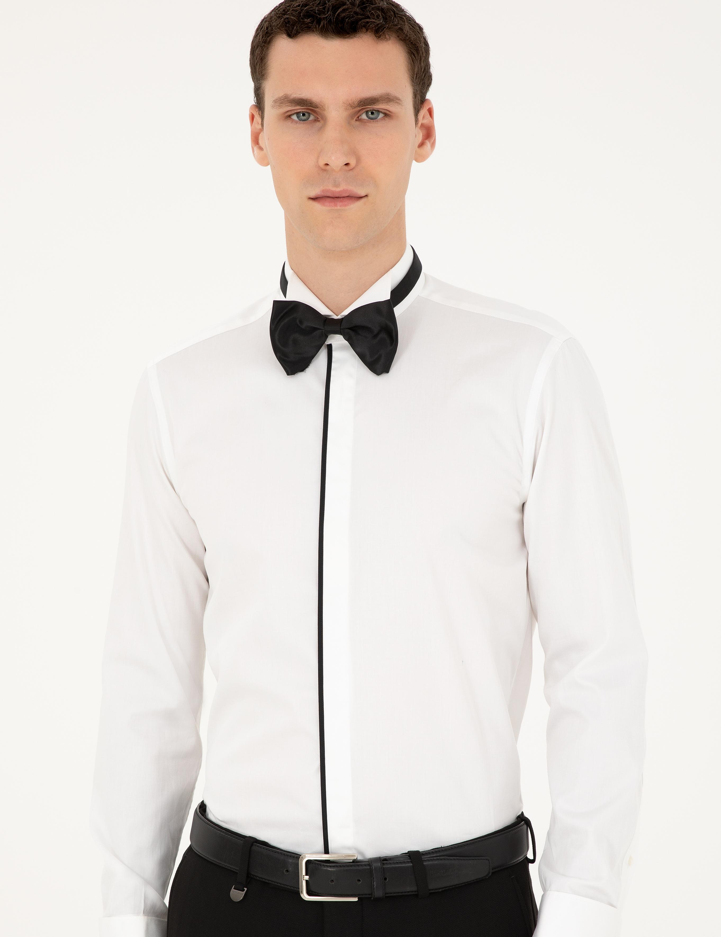 Beyaz Slim Fit Smokin Gömlek