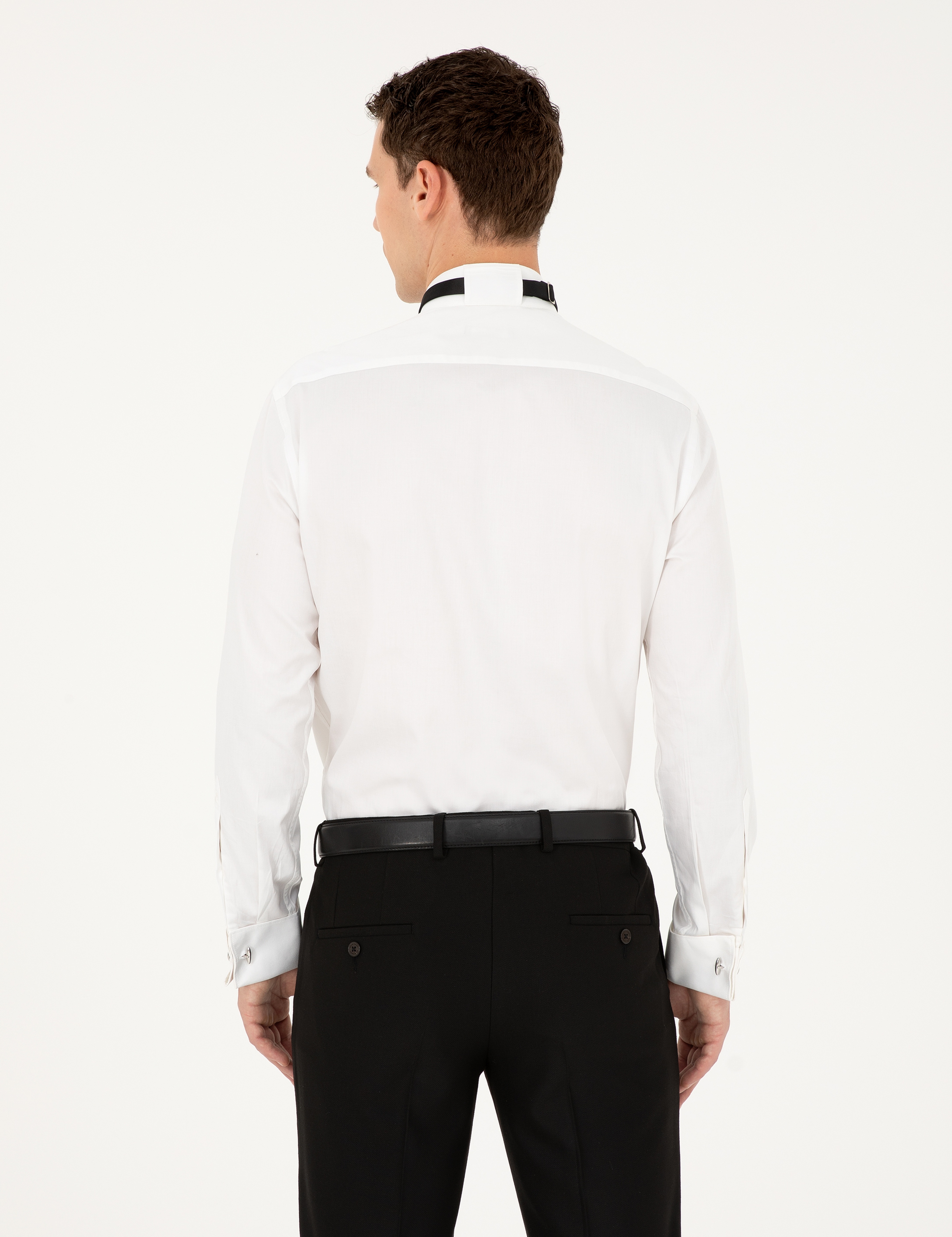 Beyaz Slim Fit Smokin Gömlek - Image 5