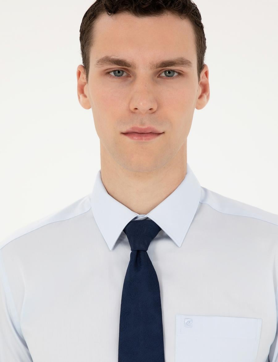 Açık Mavi Parlak Saten Regular Fit Uzun Kollu Basic Gömlek