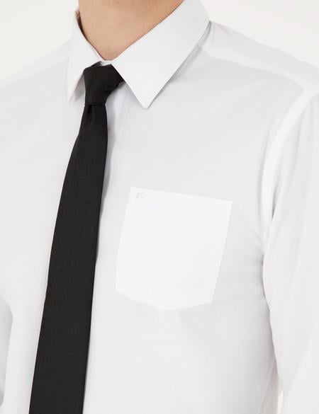 Beyaz Regular Fit Uzun Kollu Basic Gömlek - 50285596007