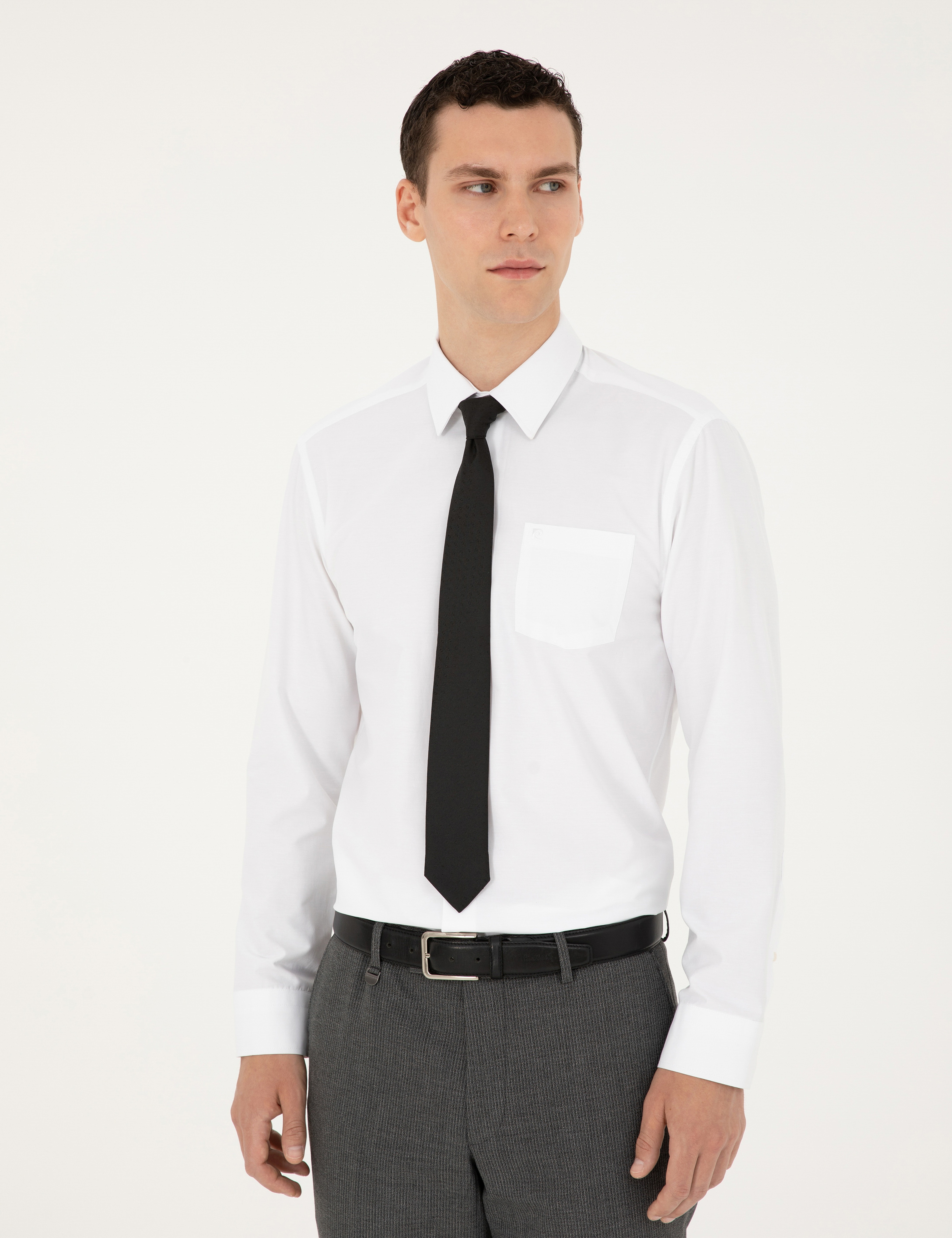 Beyaz Regular Fit Uzun Kollu Basic Gömlek - Image 3