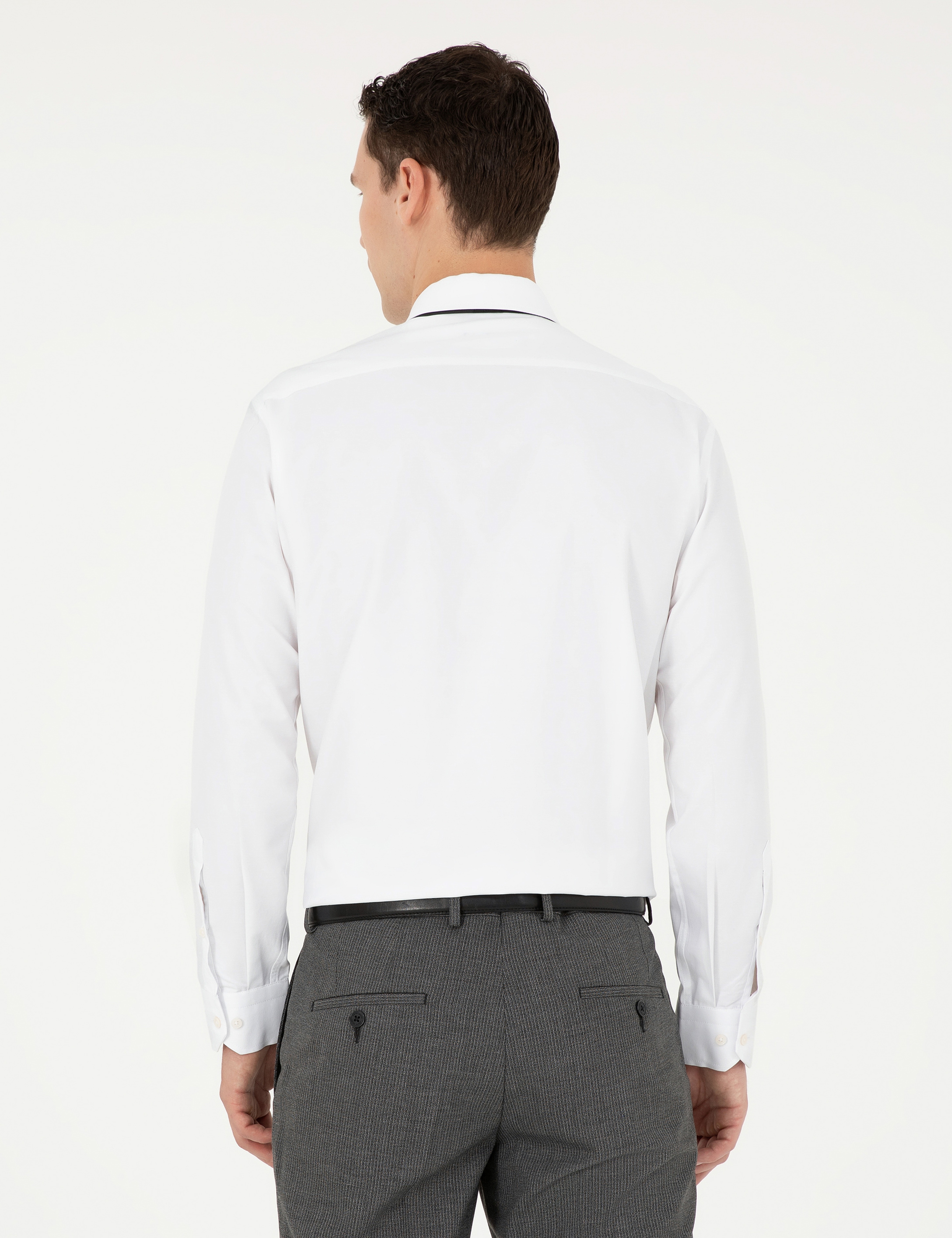 Beyaz Regular Fit Uzun Kollu Basic Gömlek - Image 5