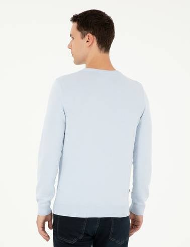 Açık Mavi Slim Fit Bisiklet Yaka Basic Triko Kazak