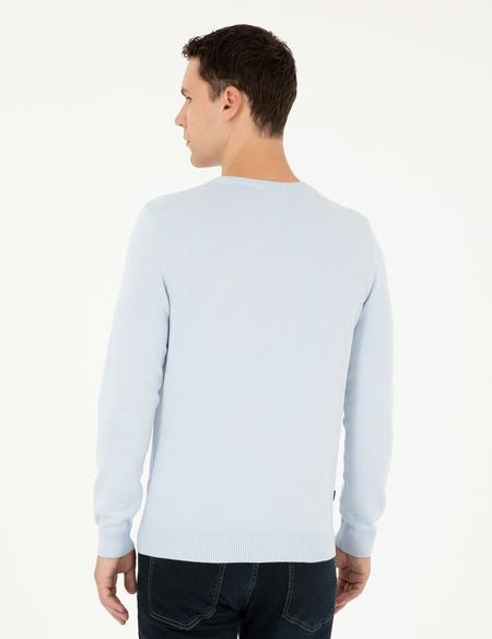 Açık Mavi Slim Fit Bisiklet Yaka Basic Triko Kazak - 50296575001