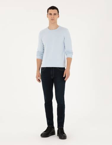 Açık Mavi Slim Fit Bisiklet Yaka Basic Triko Kazak