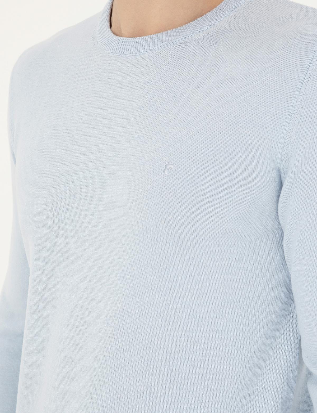 Açık Mavi Slim Fit Bisiklet Yaka Basic Triko Kazak - 50296575001