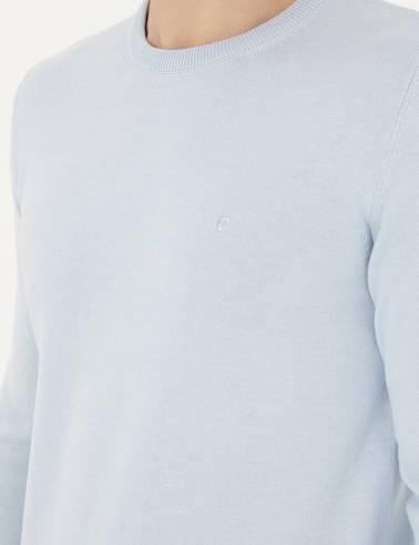 Açık Mavi Slim Fit Bisiklet Yaka Basic Triko Kazak