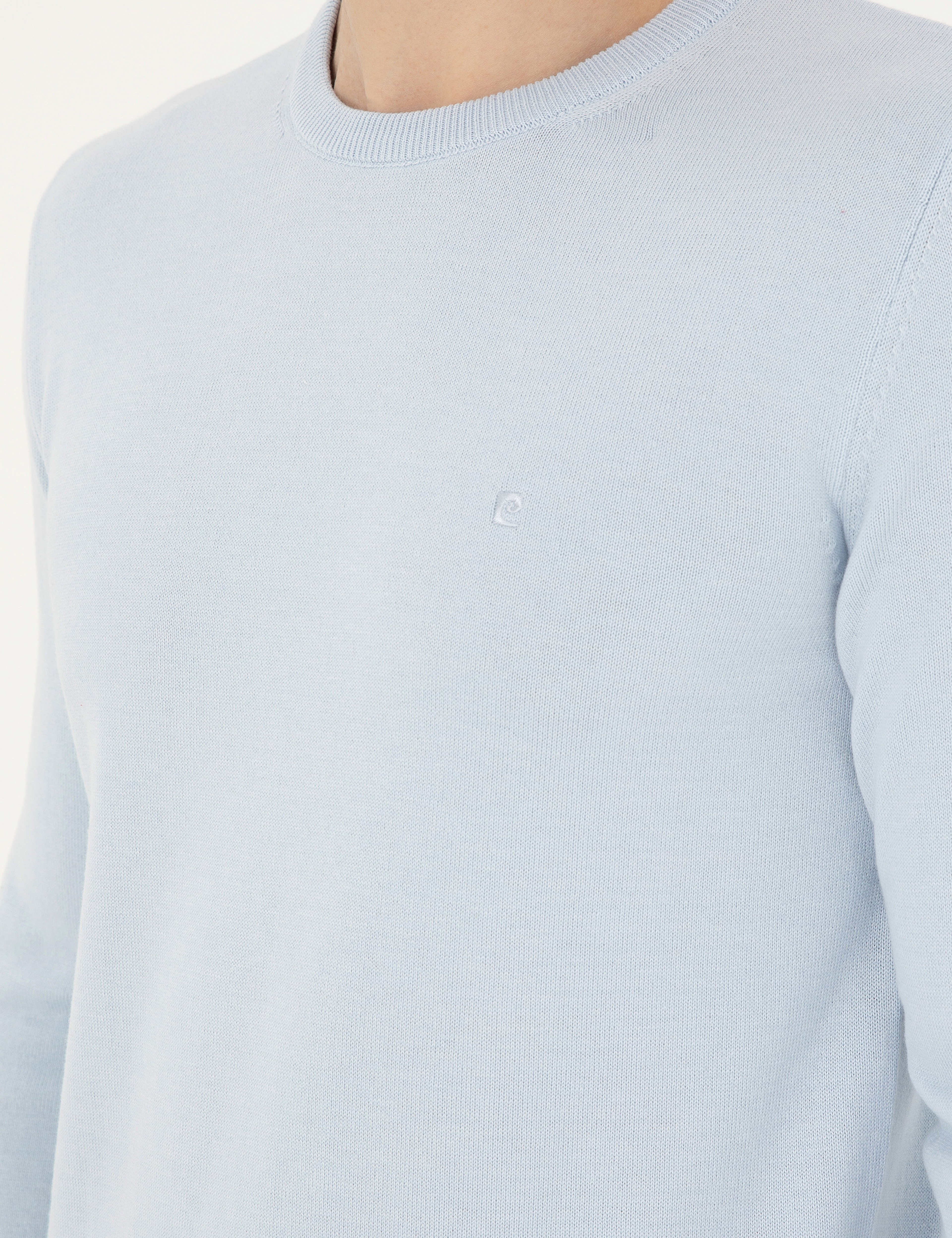 Açık Mavi Slim Fit Bisiklet Yaka Basic Triko Kazak