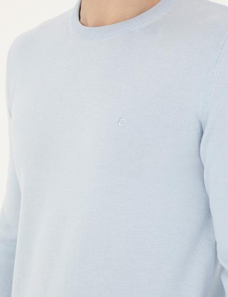 Açık Mavi Slim Fit Bisiklet Yaka Basic Triko Kazak - 50296575001