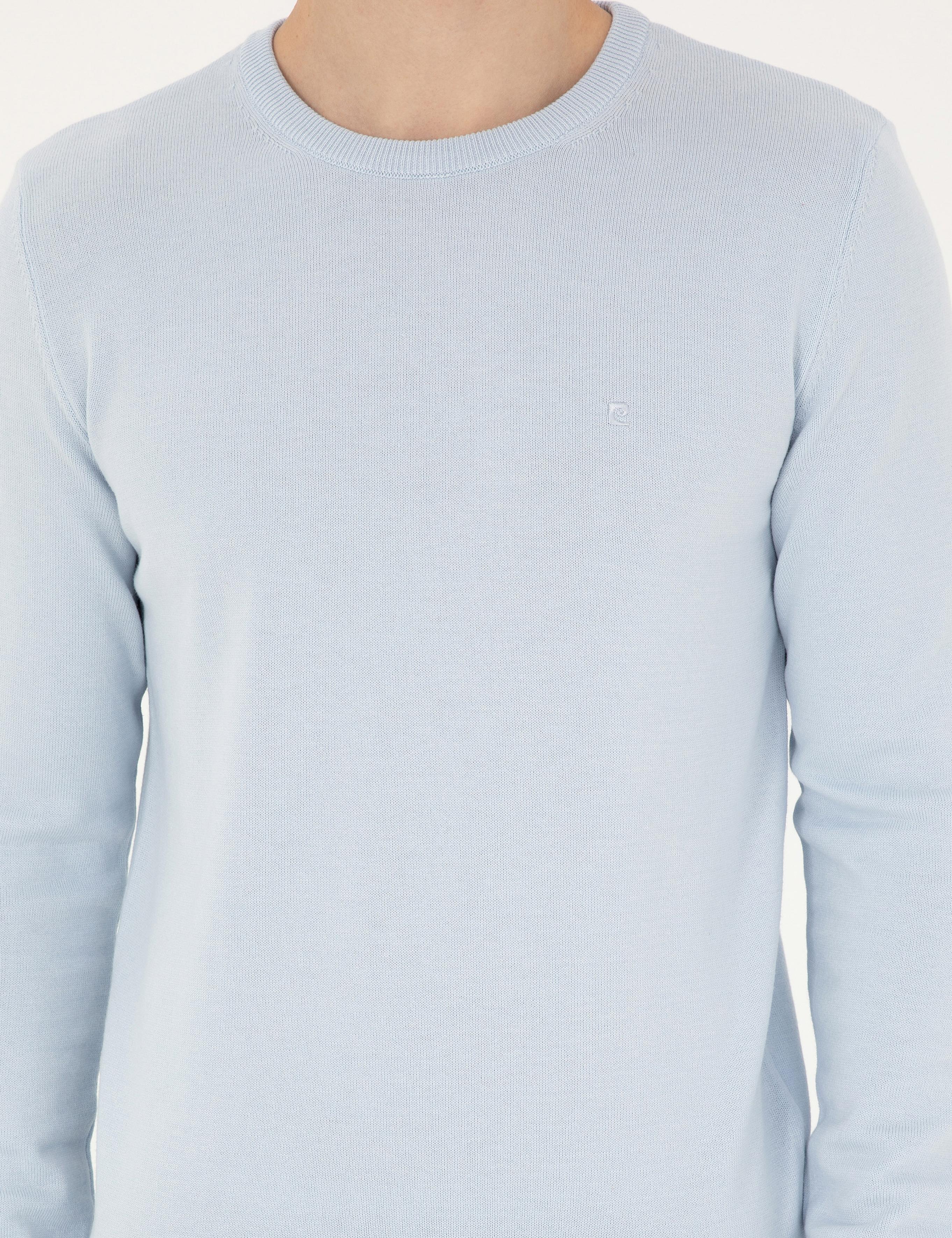 Açık Mavi Slim Fit Bisiklet Yaka Basic Triko Kazak