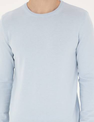 Açık Mavi Slim Fit Bisiklet Yaka Basic Triko Kazak