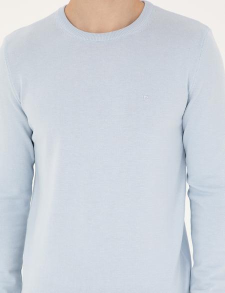 Açık Mavi Slim Fit Bisiklet Yaka Basic Triko Kazak - 50296575001