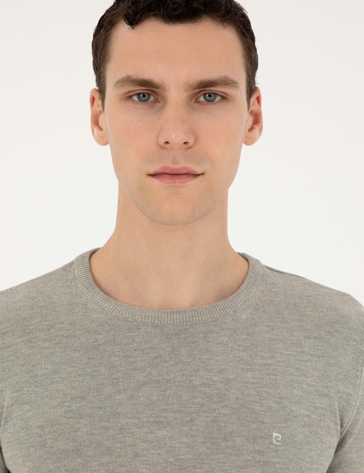 Açık Gri Melanj Slim Fit Bisiklet Yaka Basic Triko Kazak - 50296575101