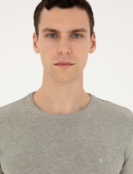 Açık Gri Melanj Slim Fit Bisiklet Yaka Basic Triko Kazak - 50296575101