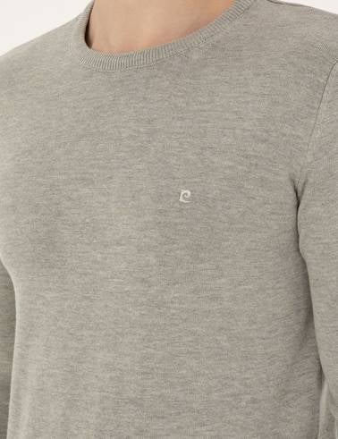Açık Gri Melanj Slim Fit Bisiklet Yaka Basic Triko Kazak