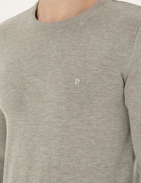 Açık Gri Melanj Slim Fit Bisiklet Yaka Basic Triko Kazak - 50296575101