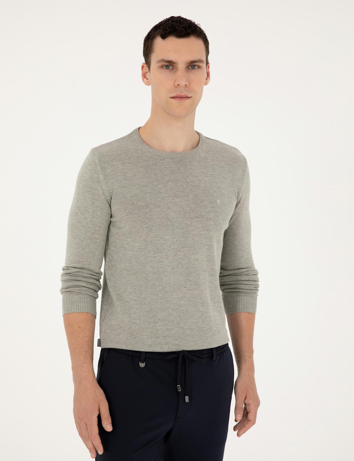 Açık Gri Melanj Slim Fit Bisiklet Yaka Basic Triko Kazak - 50296575101