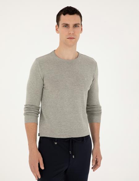 Açık Gri Melanj Slim Fit Bisiklet Yaka Basic Triko Kazak - 50296575101