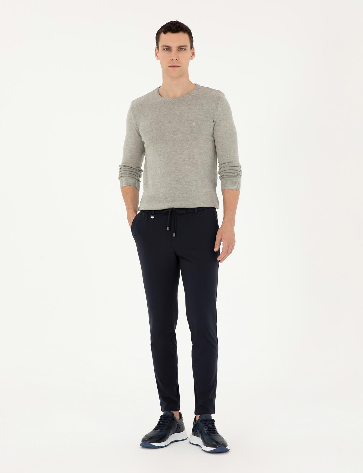 Açık Gri Melanj Slim Fit Bisiklet Yaka Basic Triko Kazak - 50296575101