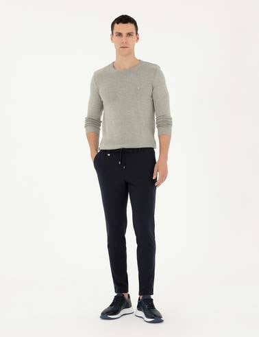 Açık Gri Melanj Slim Fit Bisiklet Yaka Basic Triko Kazak