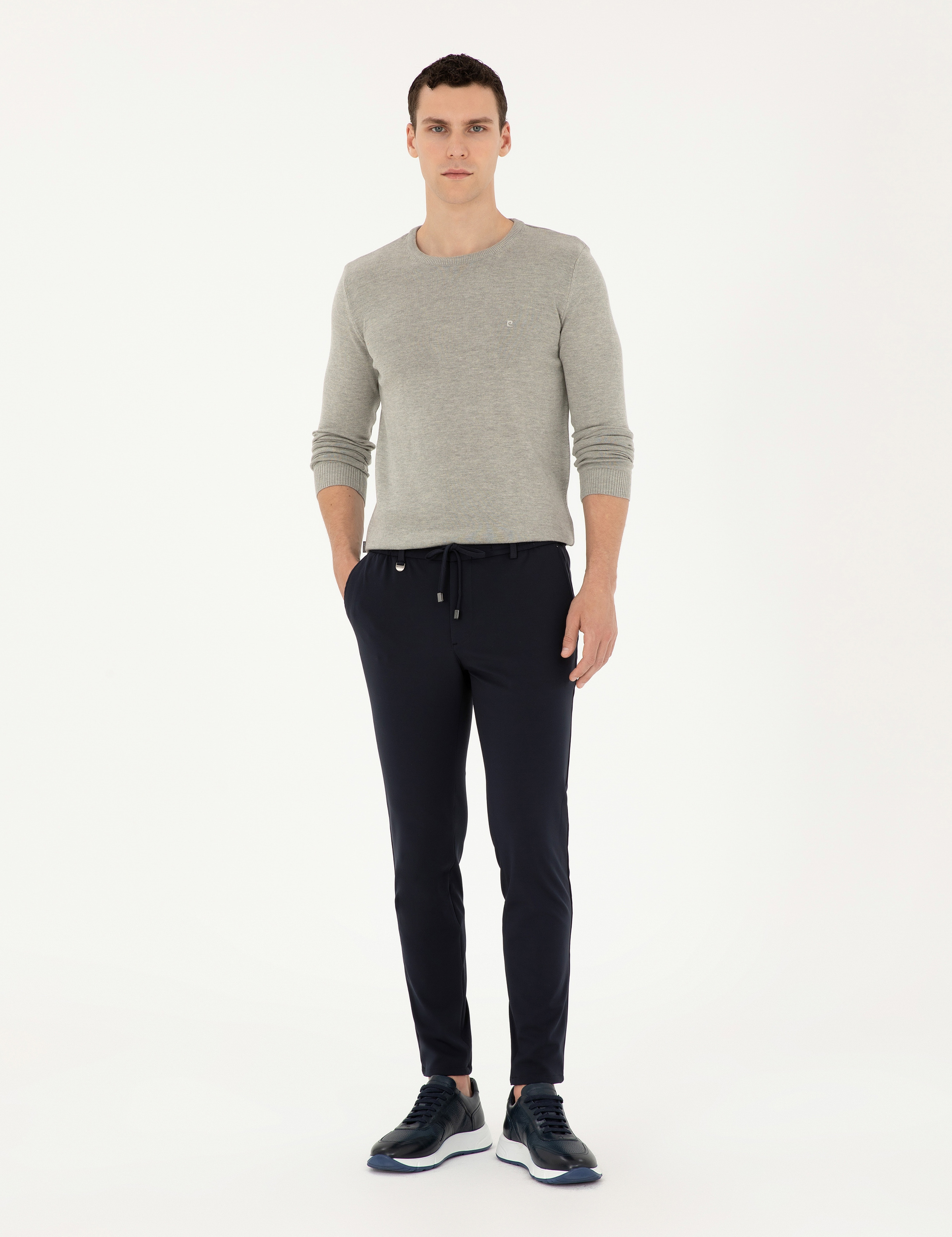 Açık Gri Melanj Slim Fit Bisiklet Yaka Basic Triko Kazak - Image 4