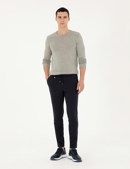 Açık Gri Melanj Slim Fit Bisiklet Yaka Basic Triko Kazak - 50296575101