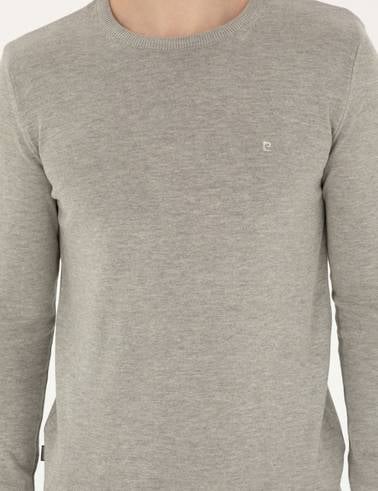 Açık Gri Melanj Slim Fit Bisiklet Yaka Basic Triko Kazak