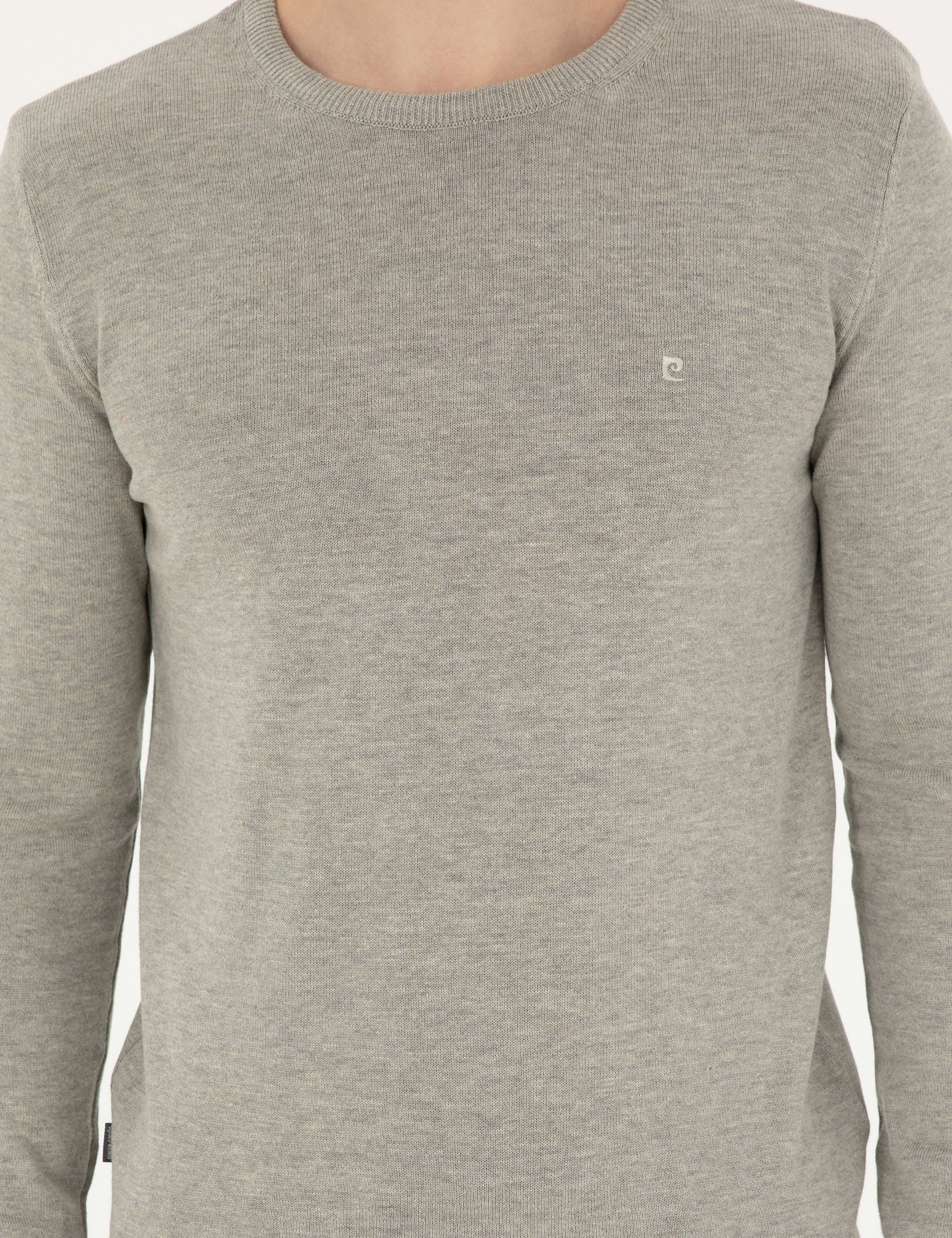 Açık Gri Melanj Slim Fit Bisiklet Yaka Basic Triko Kazak - Image 6