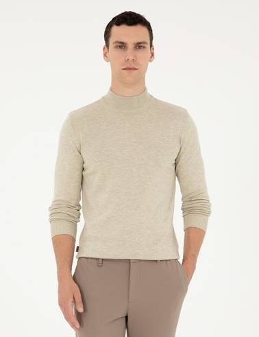 Kum Melanj Slim Fit Yarım Balıkçı Yaka Basic Triko Kazak
