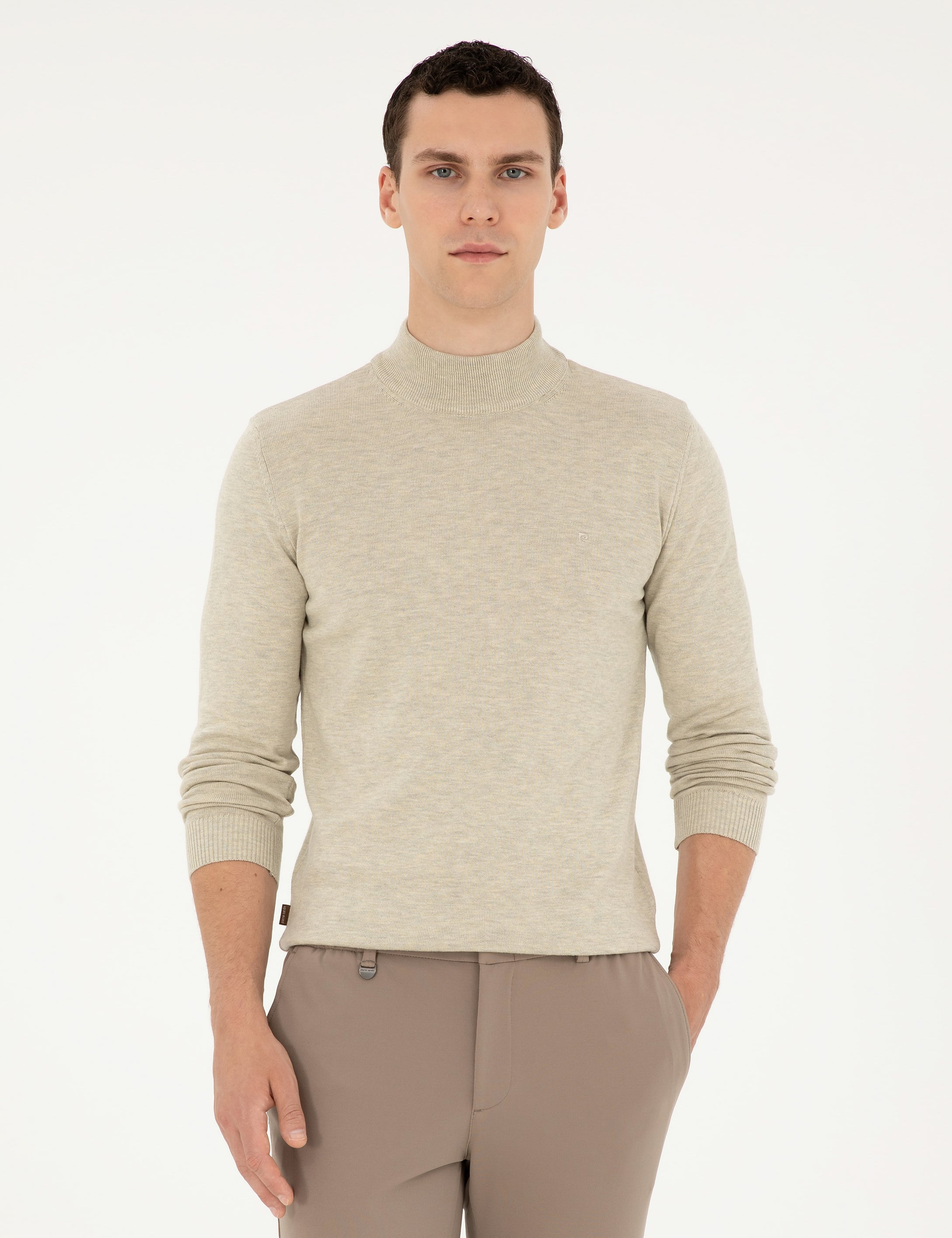 Kum Melanj Slim Fit Yarım Balıkçı Yaka Basic Triko Kazak