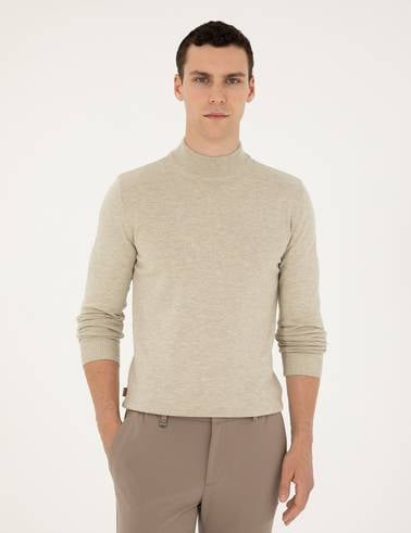 Kum Melanj Slim Fit Yarım Balıkçı Yaka Basic Triko Kazak