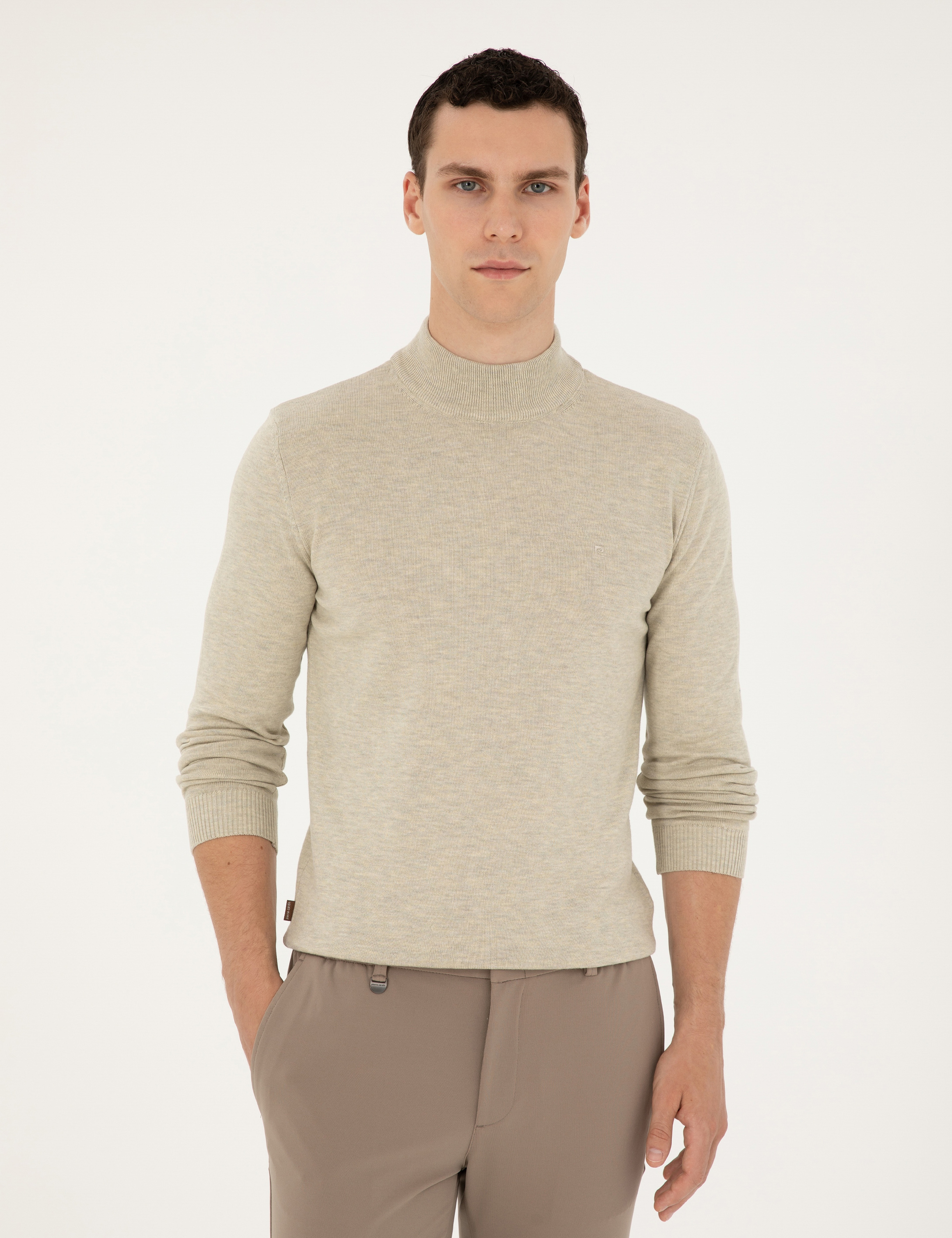 Kum Melanj Slim Fit Yarım Balıkçı Yaka Basic Triko Kazak - Image 3