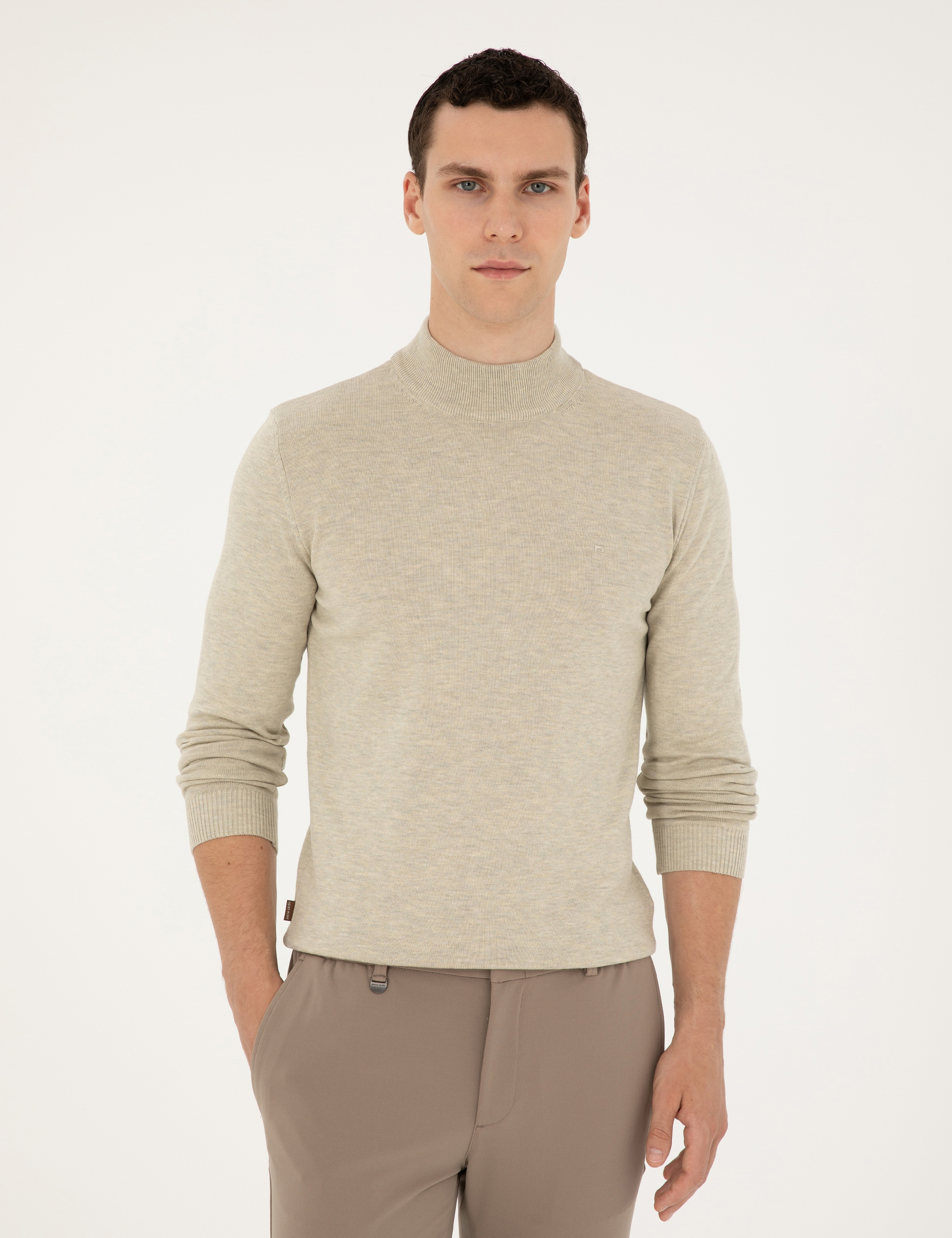 Kum Melanj Slim Fit Yarım Balıkçı Yaka Basic Triko Kazak