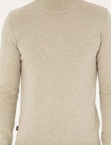 Kum Melanj Slim Fit Yarım Balıkçı Yaka Basic Triko Kazak