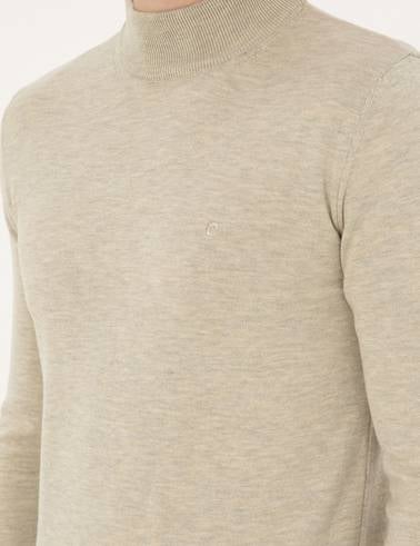 Kum Melanj Slim Fit Yarım Balıkçı Yaka Basic Triko Kazak
