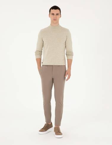 Kum Melanj Slim Fit Yarım Balıkçı Yaka Basic Triko Kazak
