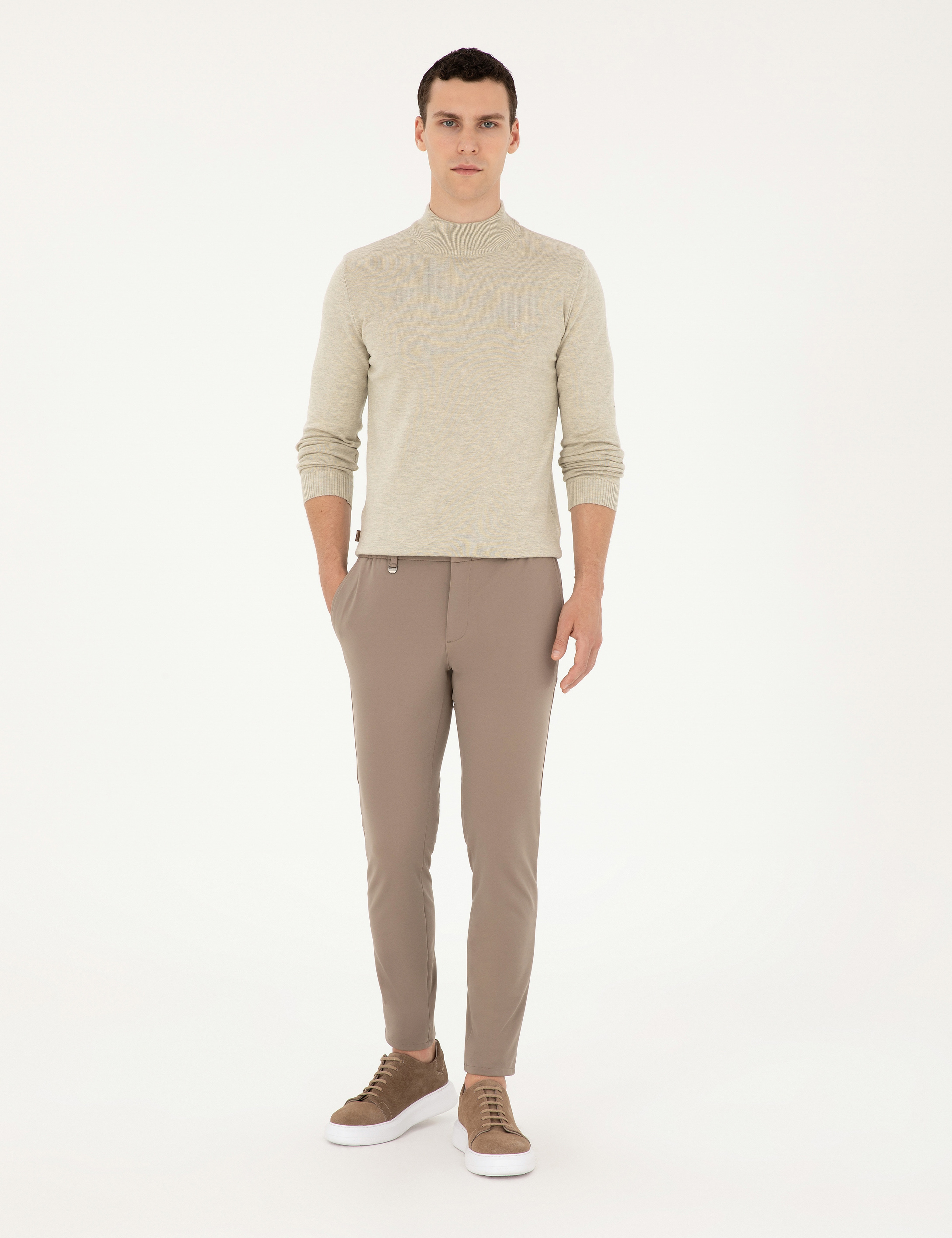 Kum Melanj Slim Fit Yarım Balıkçı Yaka Basic Triko Kazak - Image 4