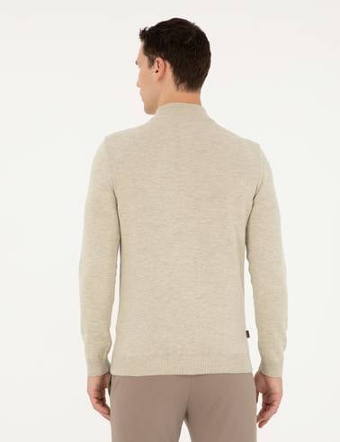 Kum Melanj Slim Fit Yarım Balıkçı Yaka Basic Triko Kazak