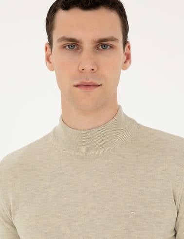 Kum Melanj Slim Fit Yarım Balıkçı Yaka Basic Triko Kazak