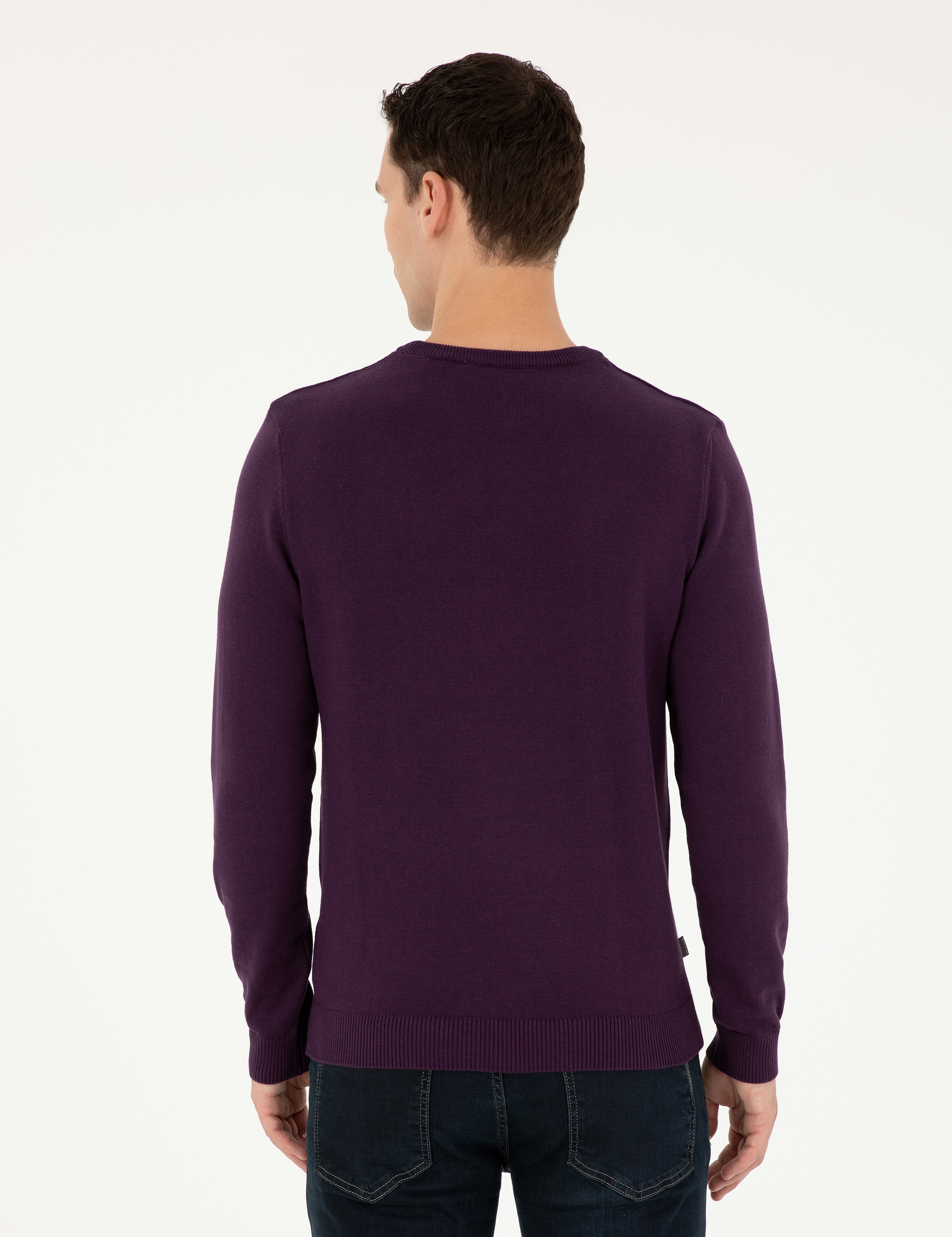 Mor Slim Fit Bisiklet Yaka Basic Triko Kazak - Image 5